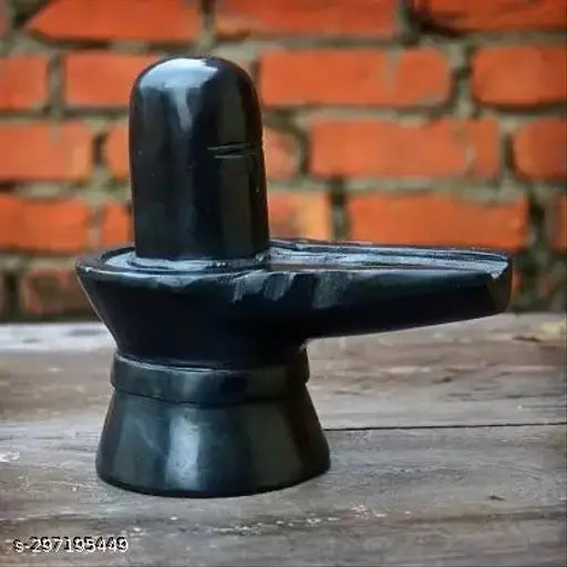 Black marble Shiva Lingam Murti, 4 inches decorative showpiece for home altars or offices