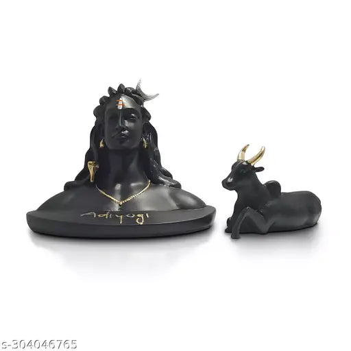 Resin Adiyogi sculpture with Nandi, perfect for home decor or car dashboard, India origin