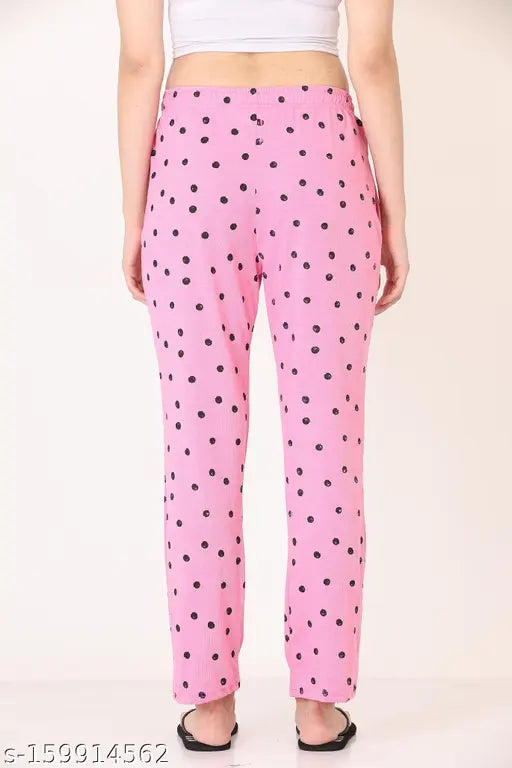 Pink polka dot women's cotton pajamas