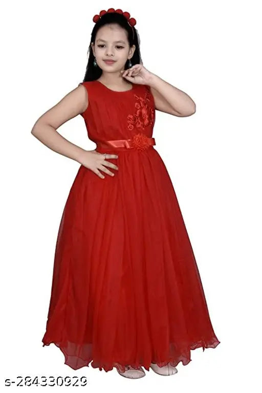 Embellished net party wear gown for kids, Indian ethnic style, sleeveless, silver or light green color