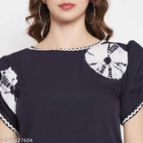 Tie-dye rayon women's tunic tops, short sleeves, puff sleeves & lace detail, perfect for summer, India origin