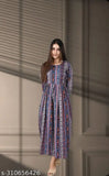 Printed Crepe A-Line Kurtis for women, high-quality crepe fabric, flattering neckline, charming floral print, floor-length style, India origin