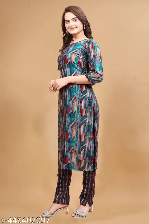 Women's cotton blend three-quarter sleeve printed Anarkali kurta, single size S (Bust: 36in, Length: 44in) - Trendy ethnic wear, Indian origin