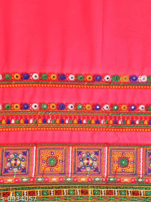 Georgette saree with Kutchi embroidery, multicolored embellishments