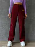 Maroon striped cotton women's trousers
