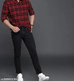 Men's light wash denim jeans, plain black with solid pattern. Size 32 (waist 30in, length 37in), good cotton, clean look. Made in India