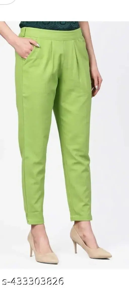 Green cotton trousers, side pockets