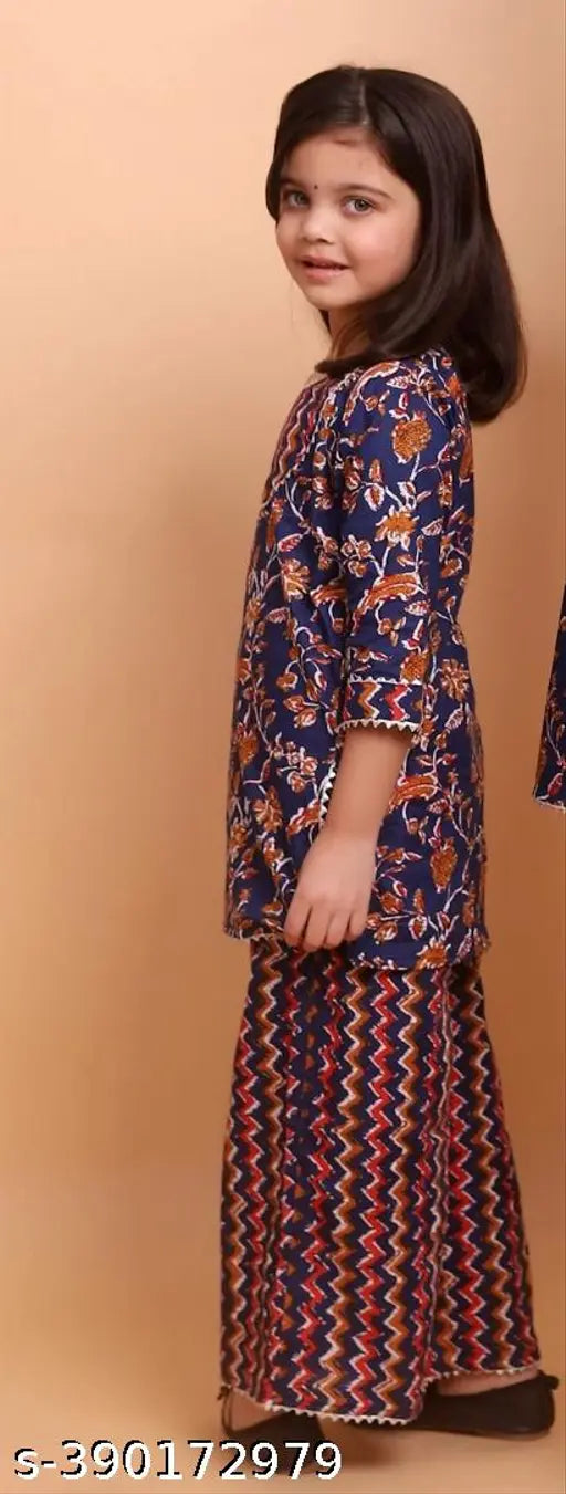 kids rayon kurti set with palazzo, 3/4 sleeves, Indian ethnic wear for girls aged 5-12