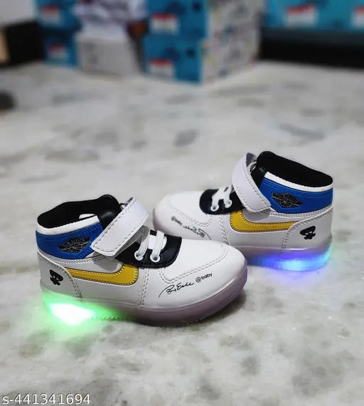 Boys stylish trendy LED light shoes with glowing blue soles