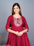 Red rayon rani rashi kurta with sharara and dupatta set, detailed embroidery design
