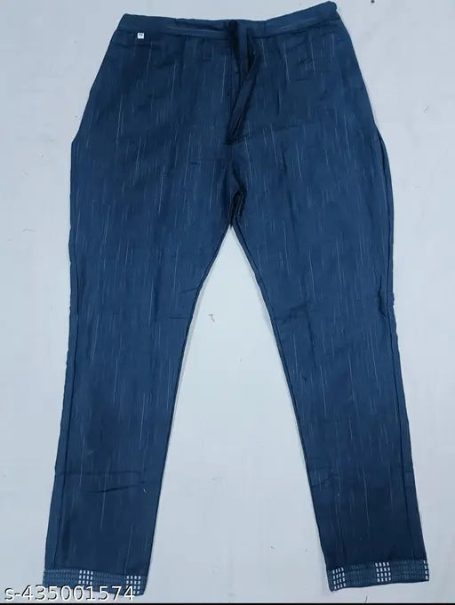 Dark blue cotton kurta and pants, featuring a dupatta