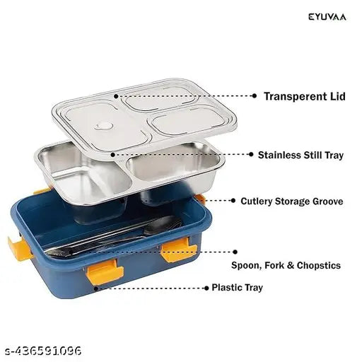 HARAY 4 Compartment Lunch Box Leak Proof Stainless Steel with 4 Compartment - Office Food Container for School Kids and Adults