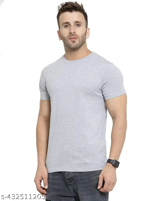 Mens cotton blend half sleeve round neck plain t-shirt, durable and breathable for casual wear