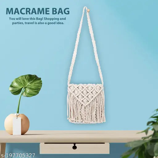White crossbody macrame sling bag