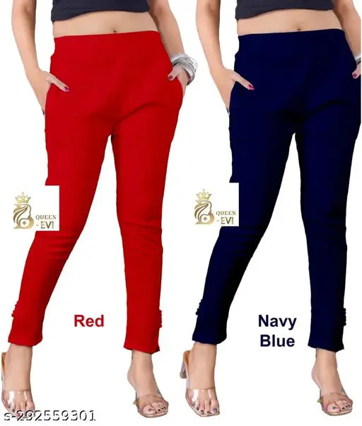 Comfortable cotton-lycra cigar pants in solid net, available in sizes S to XXL