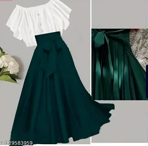 Solid crepe Indian top & skirt set - stylish, classy, 28 waist, 40 length