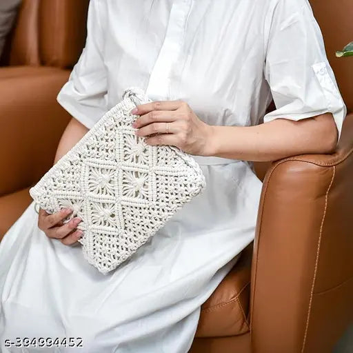 Crossbody handbag, macramé design, light brown leather