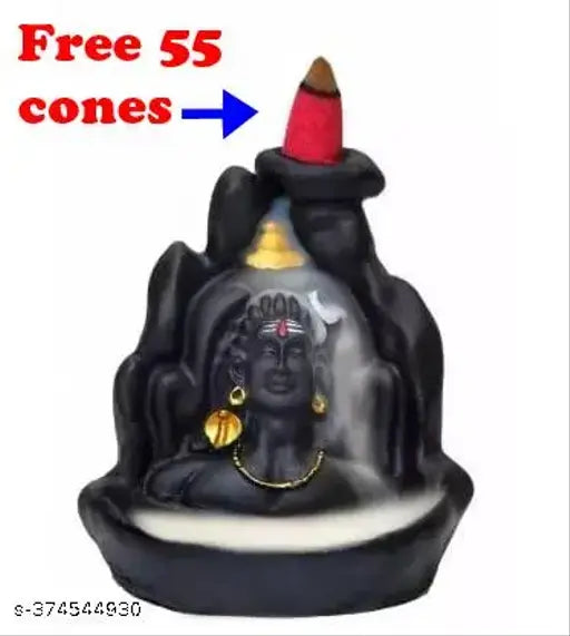 Adi Shankara figurine, resin incense holder with 55 backflow cones, Indian craftsmanship