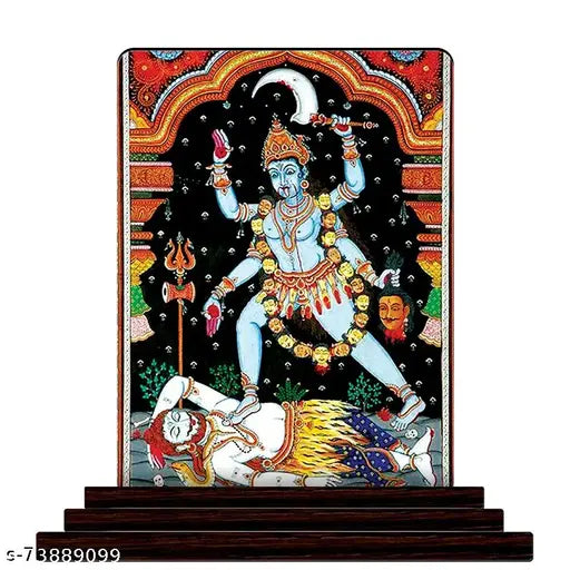 Color Empire-printed wooden Kali Mata tribal art figurine, premium HD print & waterproof coating, spiritual home decor statue (600 designs)