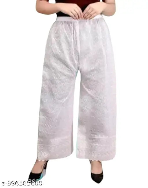 Cotton chikankari plazzo trouser, comfortable elastic waistband, various sizes available