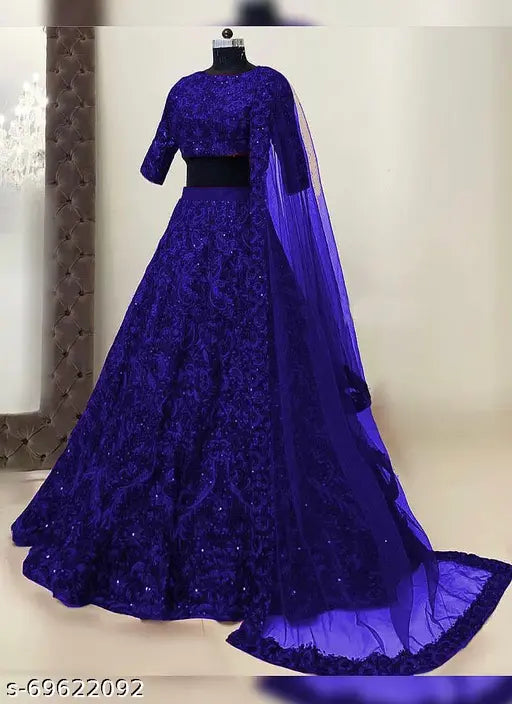 Taffeta silk western lehenga for women with embroidered top & net dupatta, free size