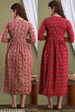 Two-piece cotton maternity dress combo pack with side zip, adjustable pregnancy waist, full skirt design