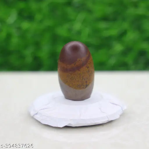 Marble Narmadeshwar Shivling - 3" Lingam Height, 6" Base - Authentic Indian Narmada River stone for home pooja, spiritual well-being