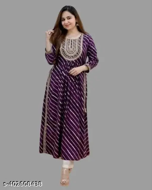 Dyed/washed rayon three-quarter sleeve kurti with sequin work, perfect for Indian wear, available in M, L, and XL sizes
