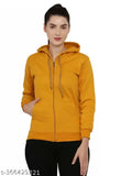 Mustard color cotton blend zipper hoodie sweatshirt, solid design on man wearing in casual setting