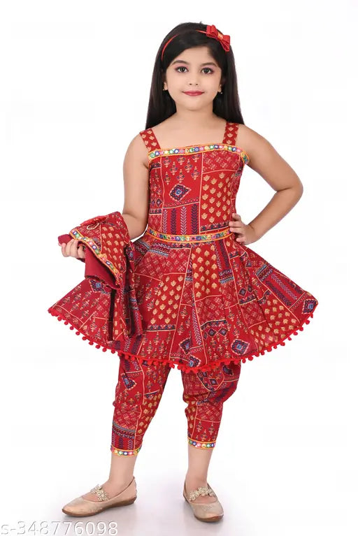Silk blend A-line pyjama top, self-design pattern, ethnically crafted kids' wear for festive seasons (1-2yrs, 2-3yrs, 3-4yrs, 4-5yrs), India origin