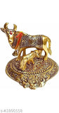 Bhagyashree art Kamdhenu Cow Idol, gold-plated metal statue for decoration and pooja need, traditional design with antique finish (12cm x 9cm x 10cm)