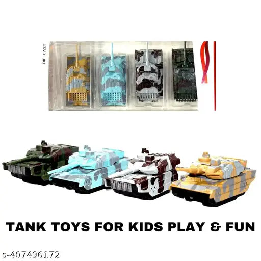 Multicolor die-cast metal army tank set for kids, detailed design with push-back action, no batteries required, safe and durable children's toy from Gift Gallery