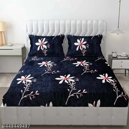 350 TC Winter Collection velvet Elastic Fitted King Size Woolen Bedsheet With 2 Pillow Covers (Pack of 1) - Size 72*78 Inches, Fits Up to 8 Inches Mattress