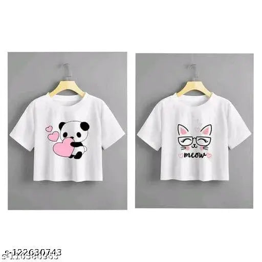 Cotton blend short-sleeve printed t-shirts for women - classic designer style from India