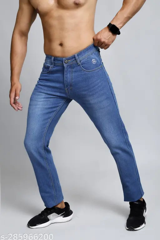 Light Blue Stretchable Denim Jeans for Men, high-quality & comfortable mid-rise slim fit from ANNOY
