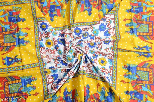 Yellow GanGore cotton flat sheets, fine quality Jaipuri pattern for heavy winter, ideal for adults, 2 pillow covers included