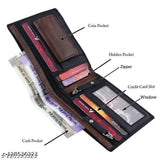 Black faux leather Nefta World men's card and money organizer wallet, striped pattern with 2 compartments. Modern stylish gift for men's essentials storage