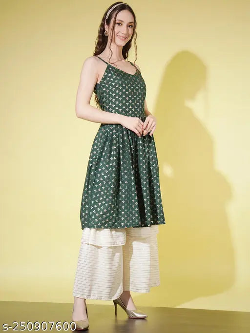 Green and black patterned dupatta set