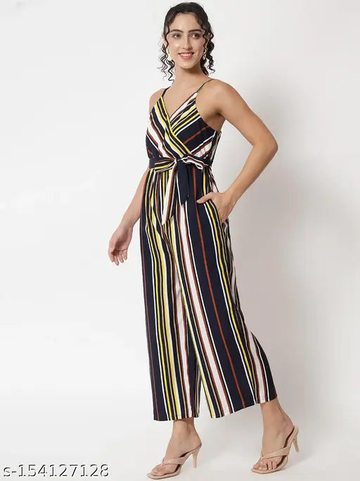 Sleeveless striped crepe printed jumpsuit, women's western wear from SK Collection, made in India