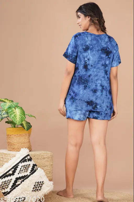 Tiedye rayon women's night suit set, soft, trendy, and skin-friendly sleepwear from AYUSH TEXTILES, Made in India