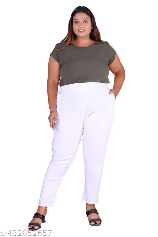 Cotton lycra plus size white pants