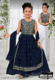 Georgette Anarkali Palazzo set with embellished kurti and dupatta - Indian fashion for girls aged 3-14 years