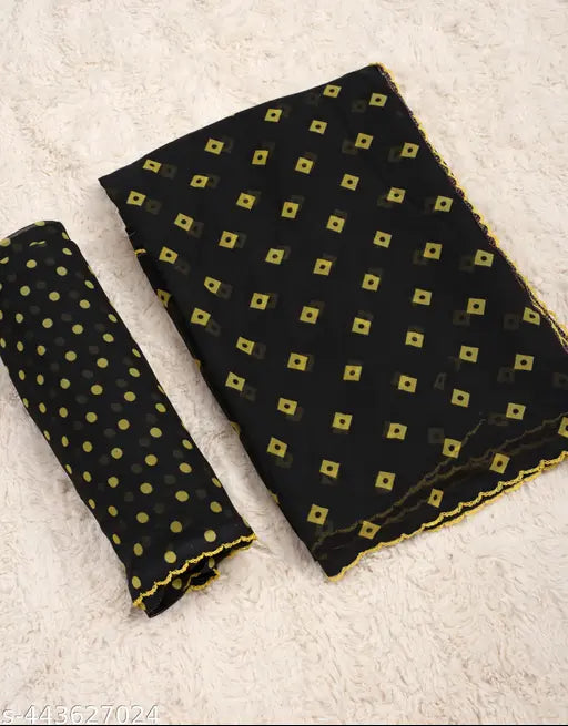 Black and yellow printed Georgette saree with lace border