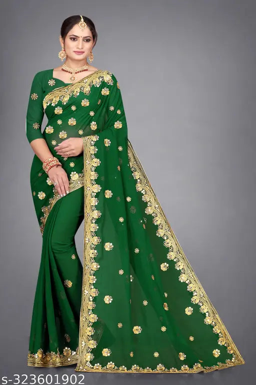 Green saree with full mirror work