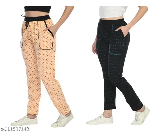 Women's cotton print track pants, pack of 2