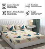 Floral white Glace cotton fitted bedsheet set with 2 pillows.