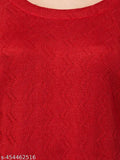 Woolen winter kurta set for women with hand-embroidered round neck and lace detailing, premium quality Indian rainbow fabric