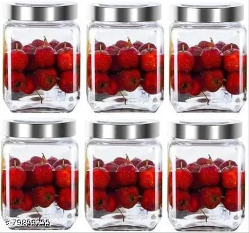 Glass jars and containers in pack of 6 for pickle or cereal, 800 ml capacity, transparent glass