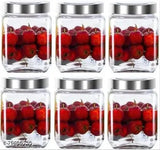 Glass jars and containers in pack of 6 for pickle or cereal, 800 ml capacity, transparent glass