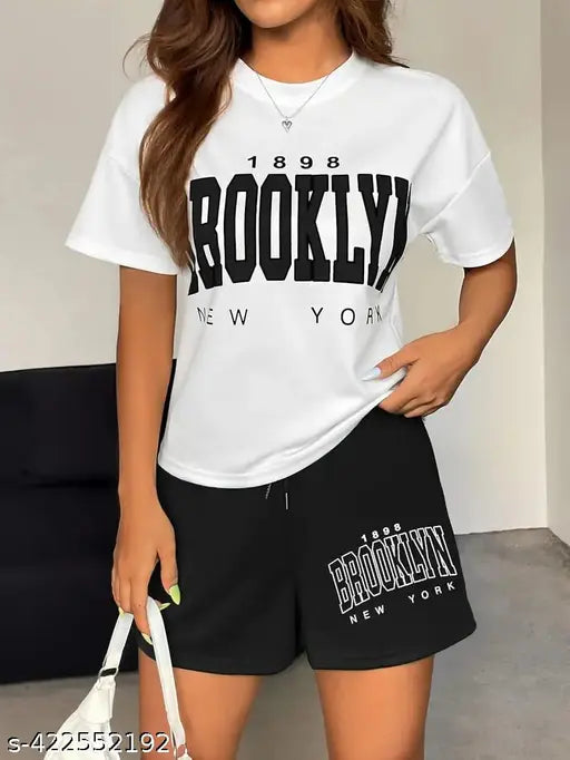 oversized cotton co-ord set with crazy prints, night suit and shorts for women - hand wash only